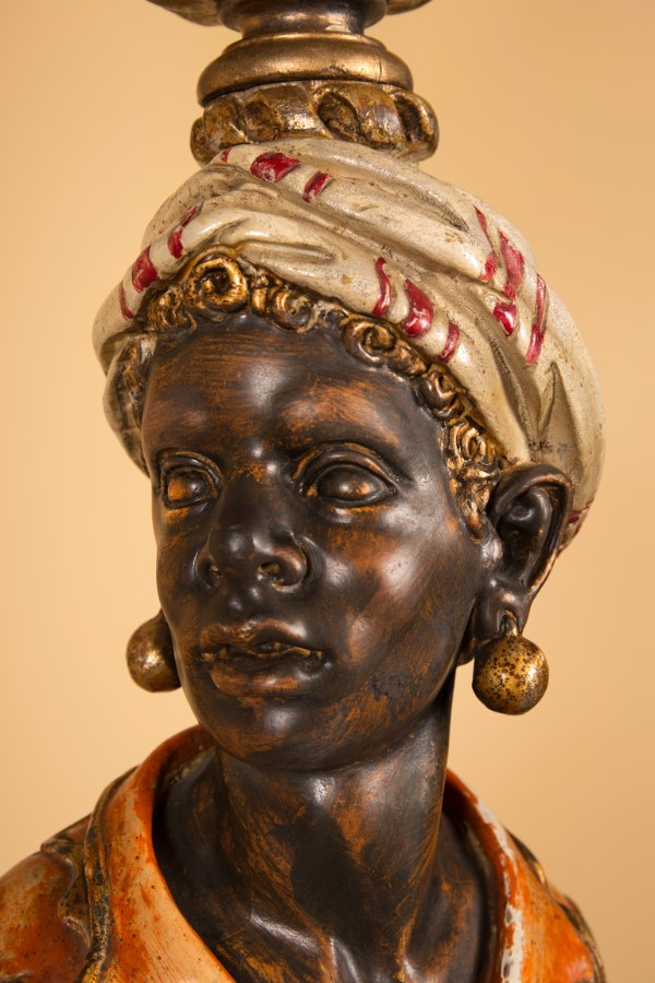 Pair of Italian Blackamoor Torcheres Polychromed Carved Wood 