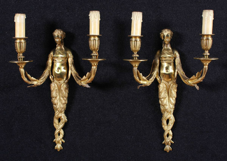 Pair of Louis XVI Style Bronze Wall Lights Sconces Maison Bagues Paris 19th century