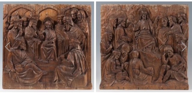 Pair of reliefs in oak , Flemish circa 1500