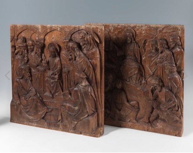Pair of reliefs in oak , Flemish circa 1500