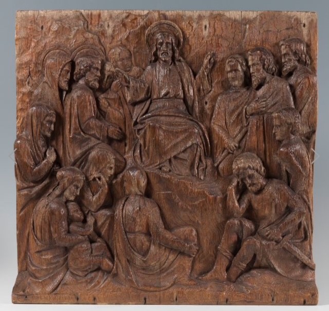 Pair of reliefs in oak , Flemish circa 1500