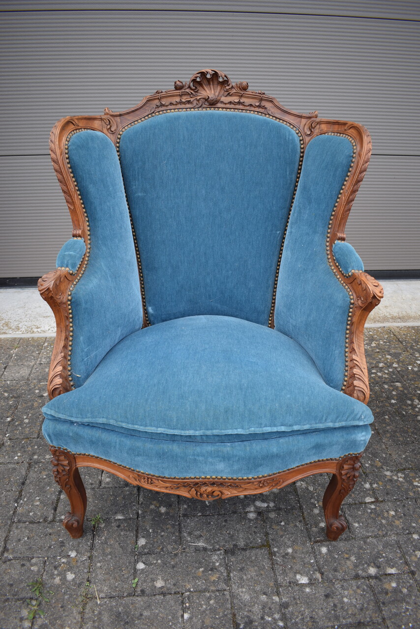 Pair of walnut Louis XV style armchairs