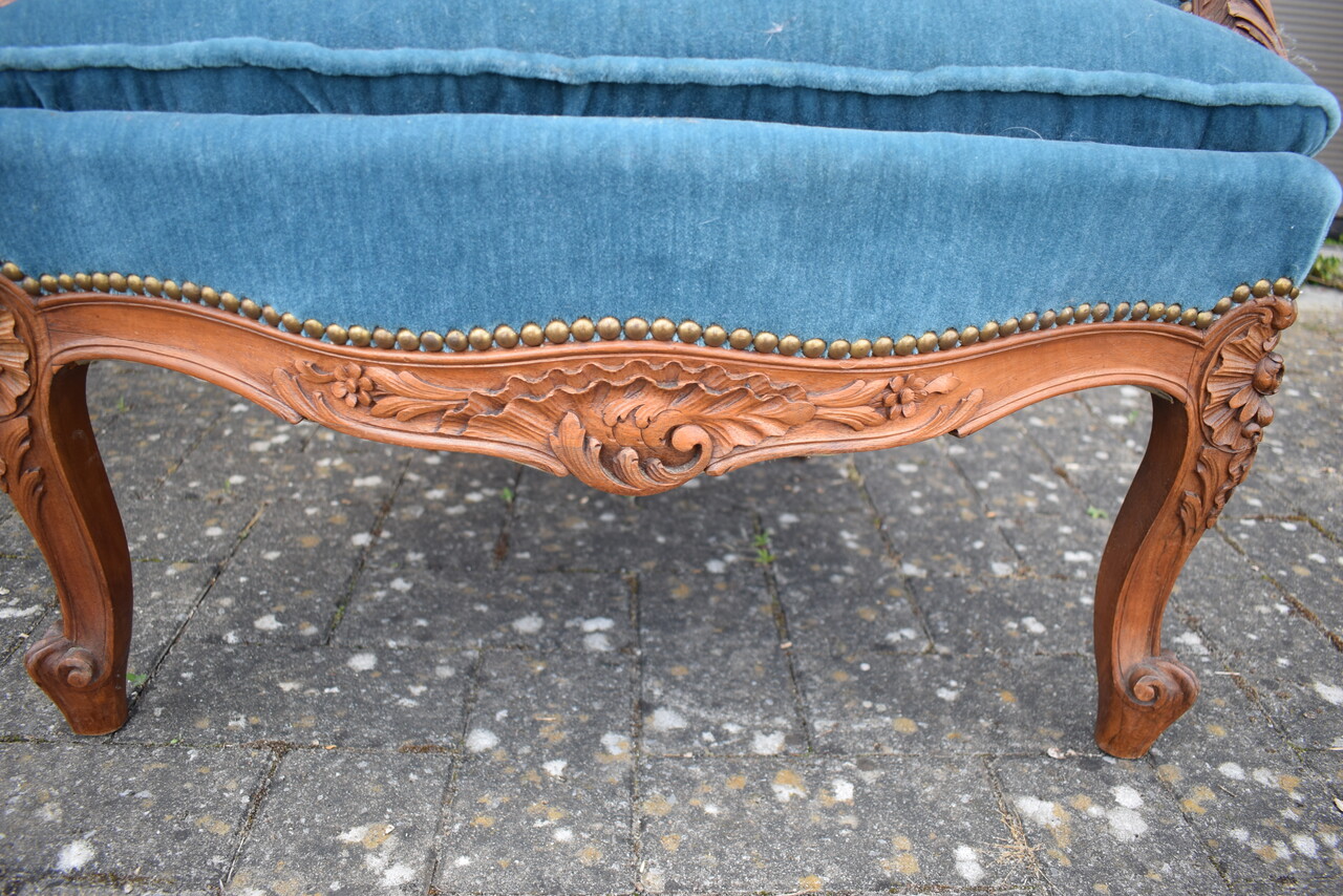 Pair of walnut Louis XV style armchairs