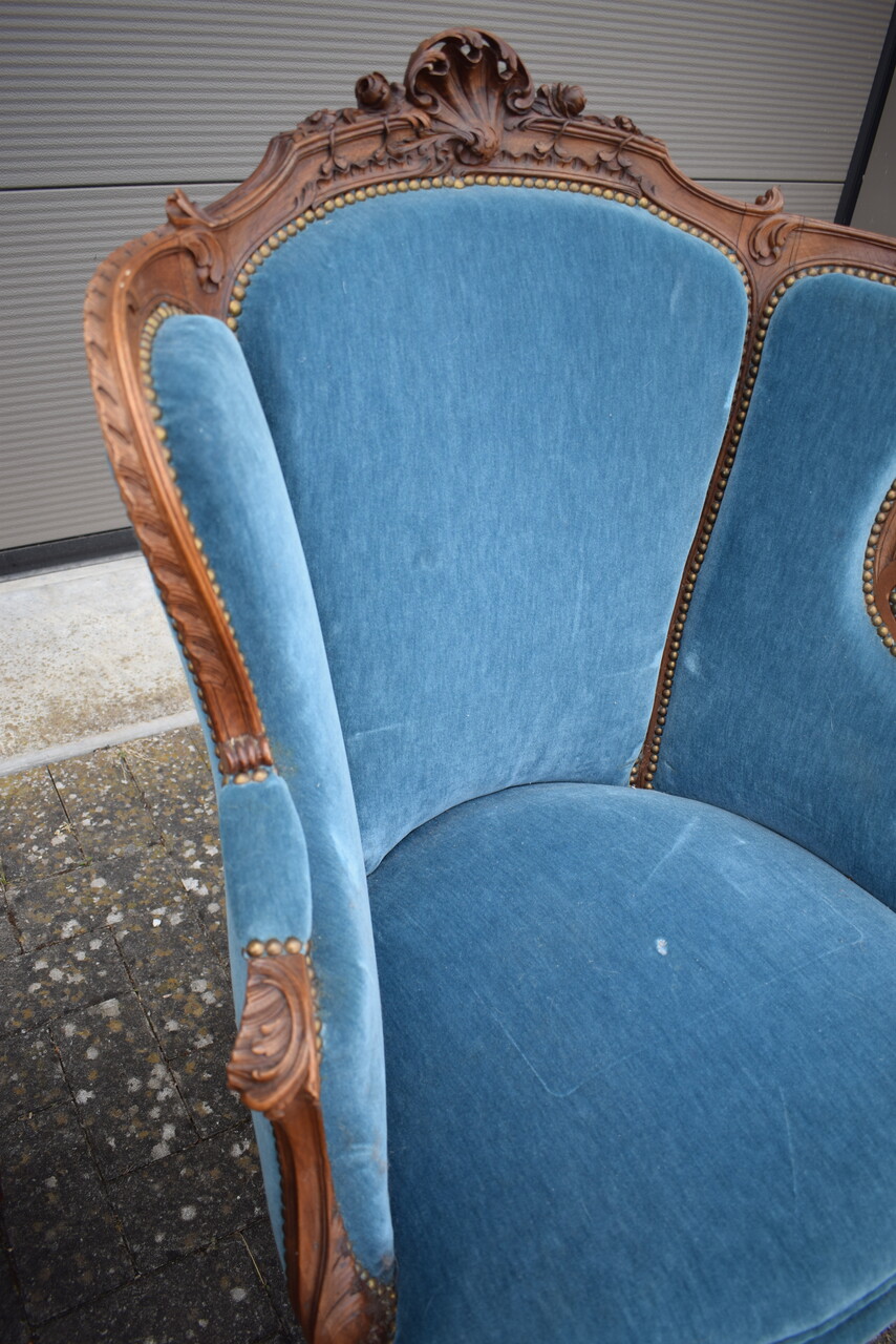 Pair of walnut Louis XV style armchairs