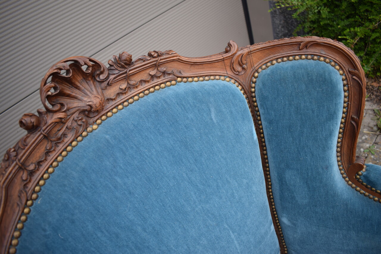 Pair of walnut Louis XV style armchairs