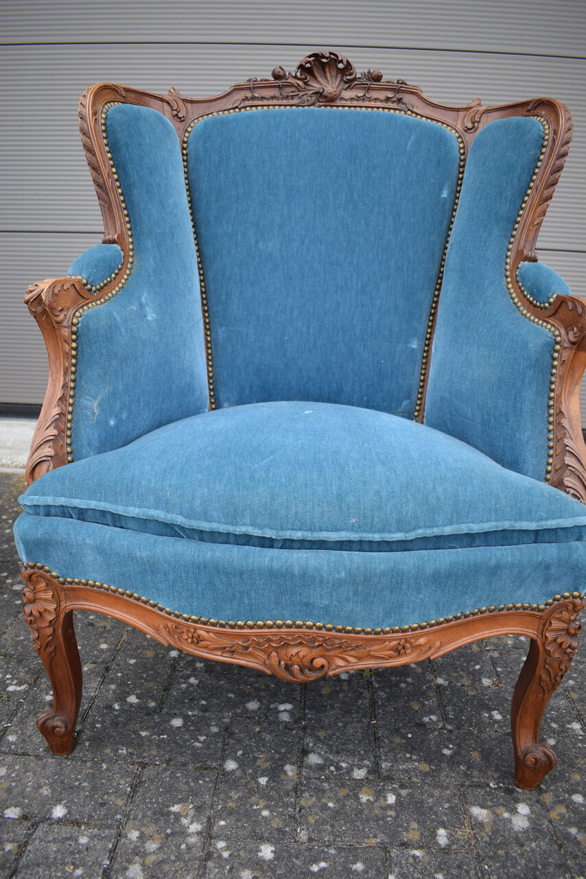 Pair of walnut Louis XV style armchairs