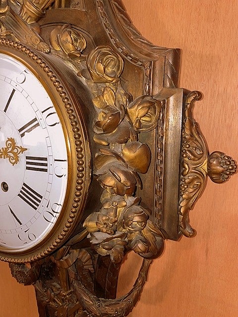 Palatial size barometer and wal clock in patinated and partially gilt bronze