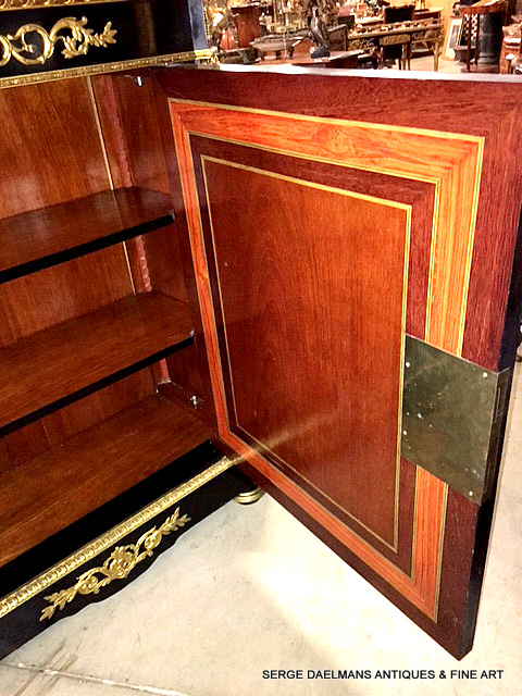 Pietra Dura Marble Cabinet Blackened Wood Bronze Mounts France 19th Century Napoleon III Period