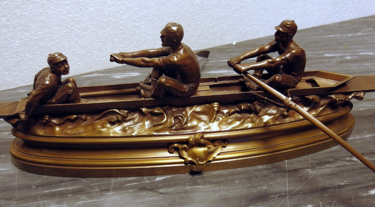 Sporting Statue in Bronze: a Rowing Boat Les Rameurs  signed Drouot France, ca. 1920