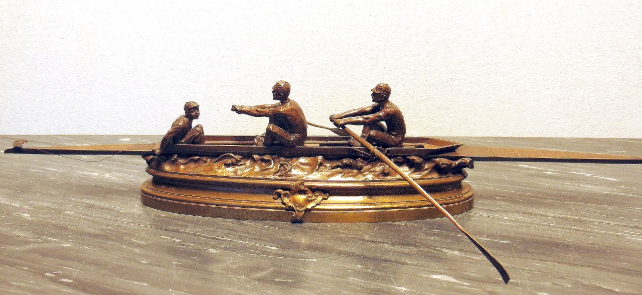 Sporting Statue in Bronze: a Rowing Boat Les Rameurs  signed Drouot France, ca. 1920