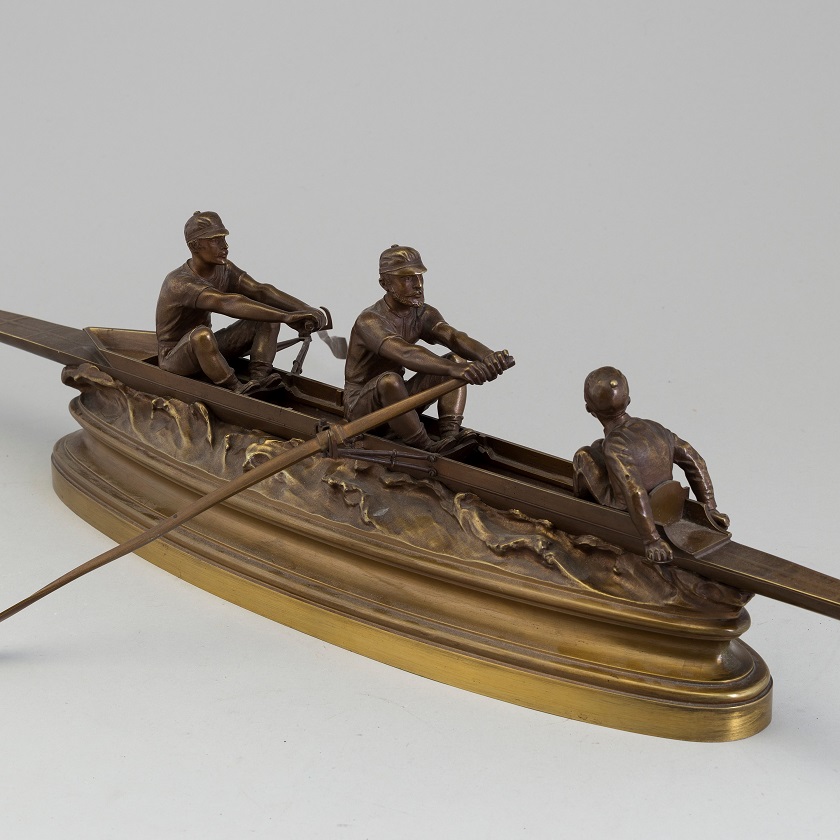 Sporting Statue in Bronze: a Rowing Boat Les Rameurs  signed Drouot France, ca. 1920