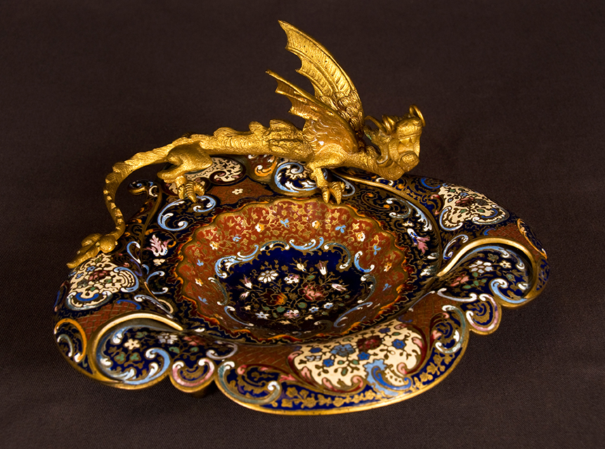 Vide Poche  Champleve Enamel in Chinoiserie Style, France, circa 1900