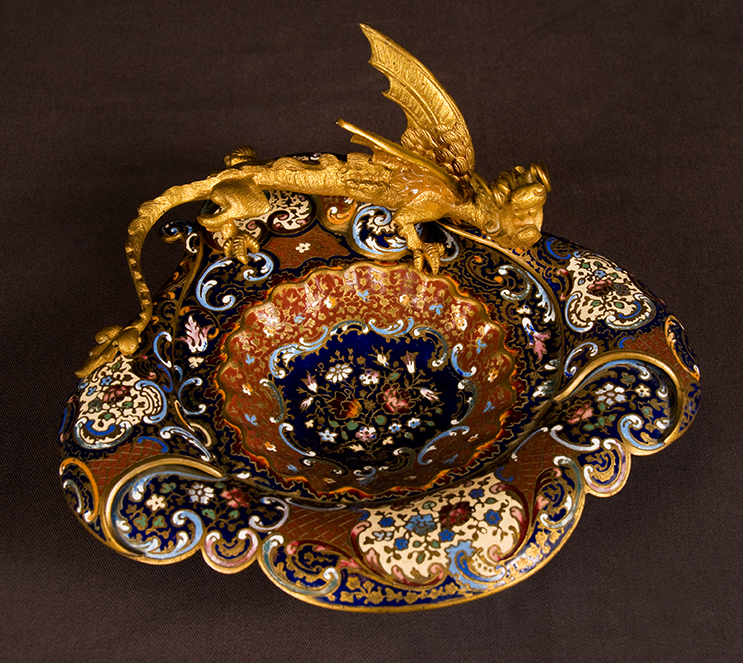 Vide Poche  Champleve Enamel in Chinoiserie Style, France, circa 1900