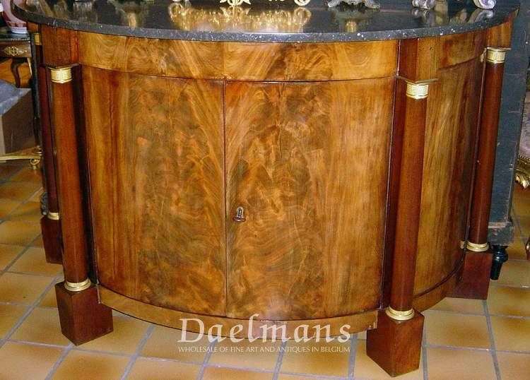 Demi Lune Cabinet Mahogany Marble Top Empire Period France