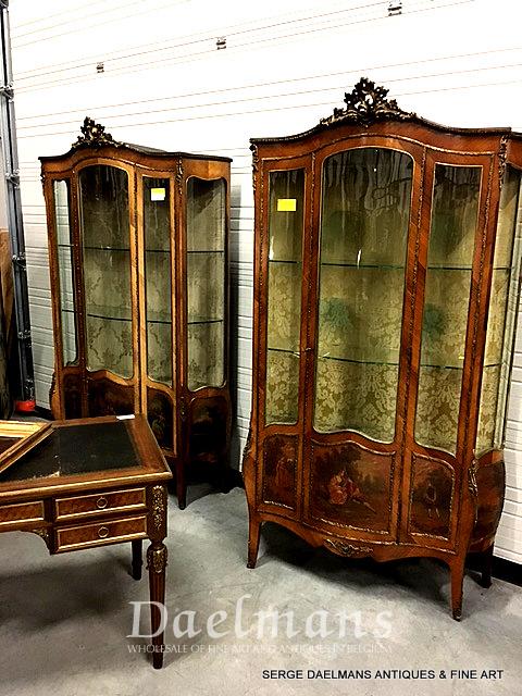 Pair Vitrines Louis Xv Style With Vernis Martin Painted Panels