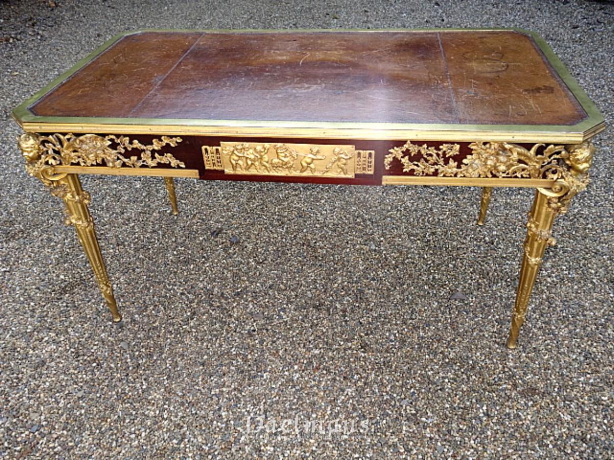 Writing Desk In Gilt Bronze With A Leather Top Louis Xvi Style